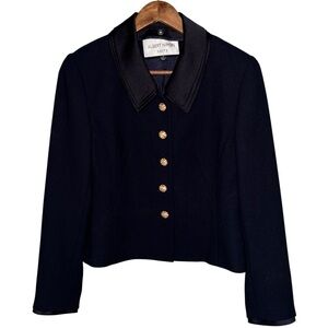 Albert Nipon Suits Navy Blue Crepe Rhinestone Button Blazer Size 4